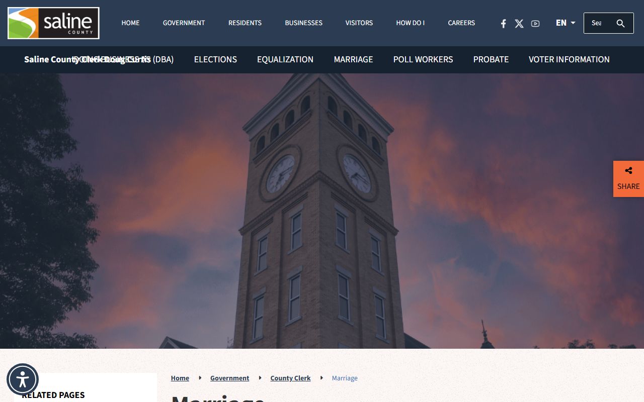 Benton marriage license Saline County Clerk page