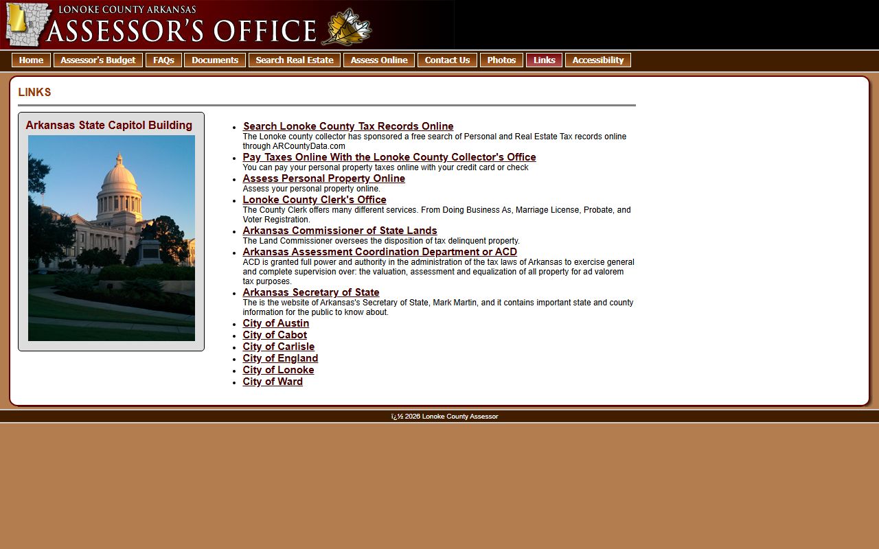 Cabot Lonoke County Assessor links page marriage license records