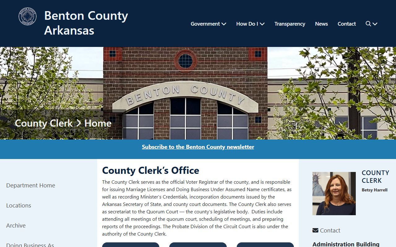 Centerton Benton County Clerk home marriage license page