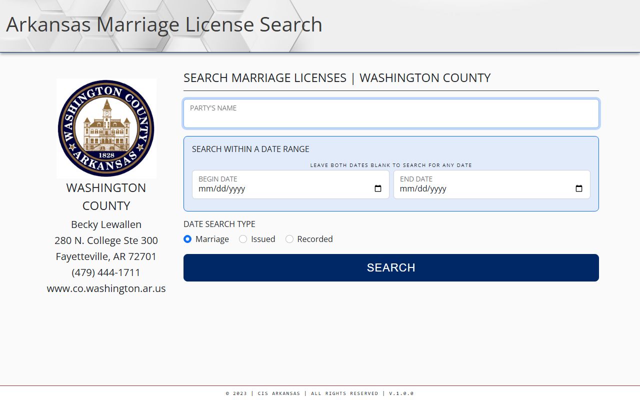 Fayetteville marriage license search tool for Washington County