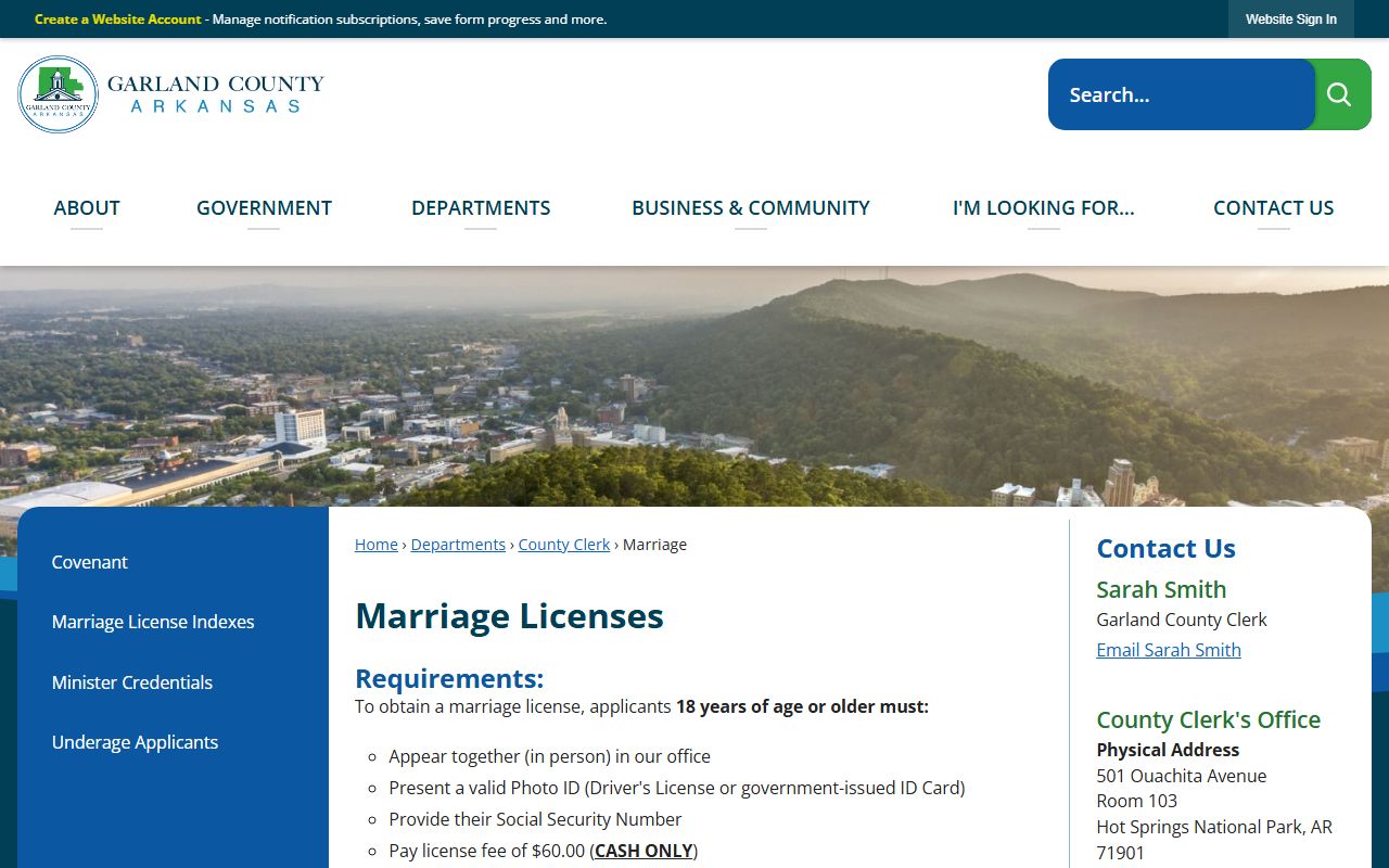 Hot Springs Garland County marriage license application