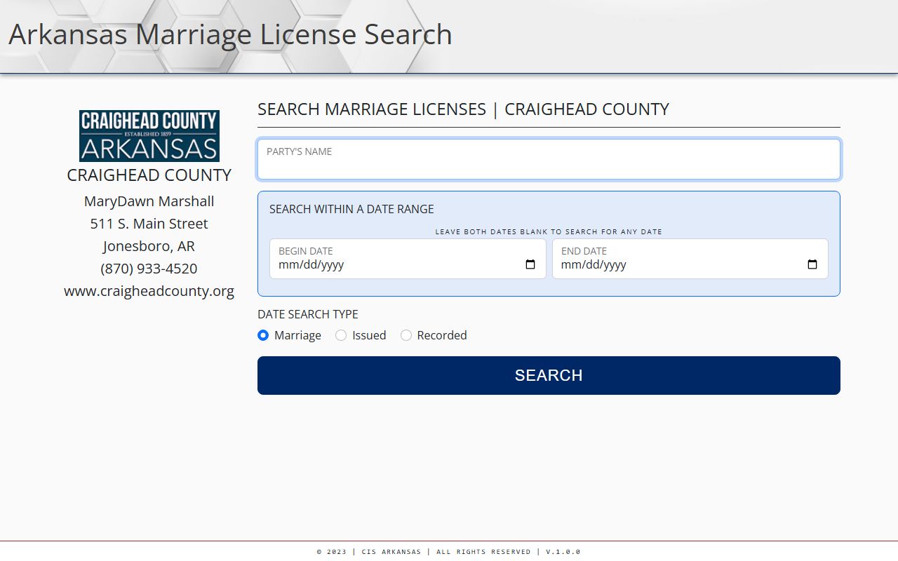 Jonesboro marriage license search for Craighead County records