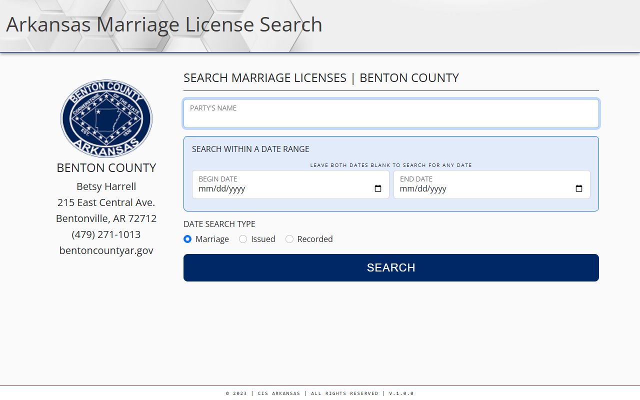 Rogers Arkansas marriage license search portal for Benton County