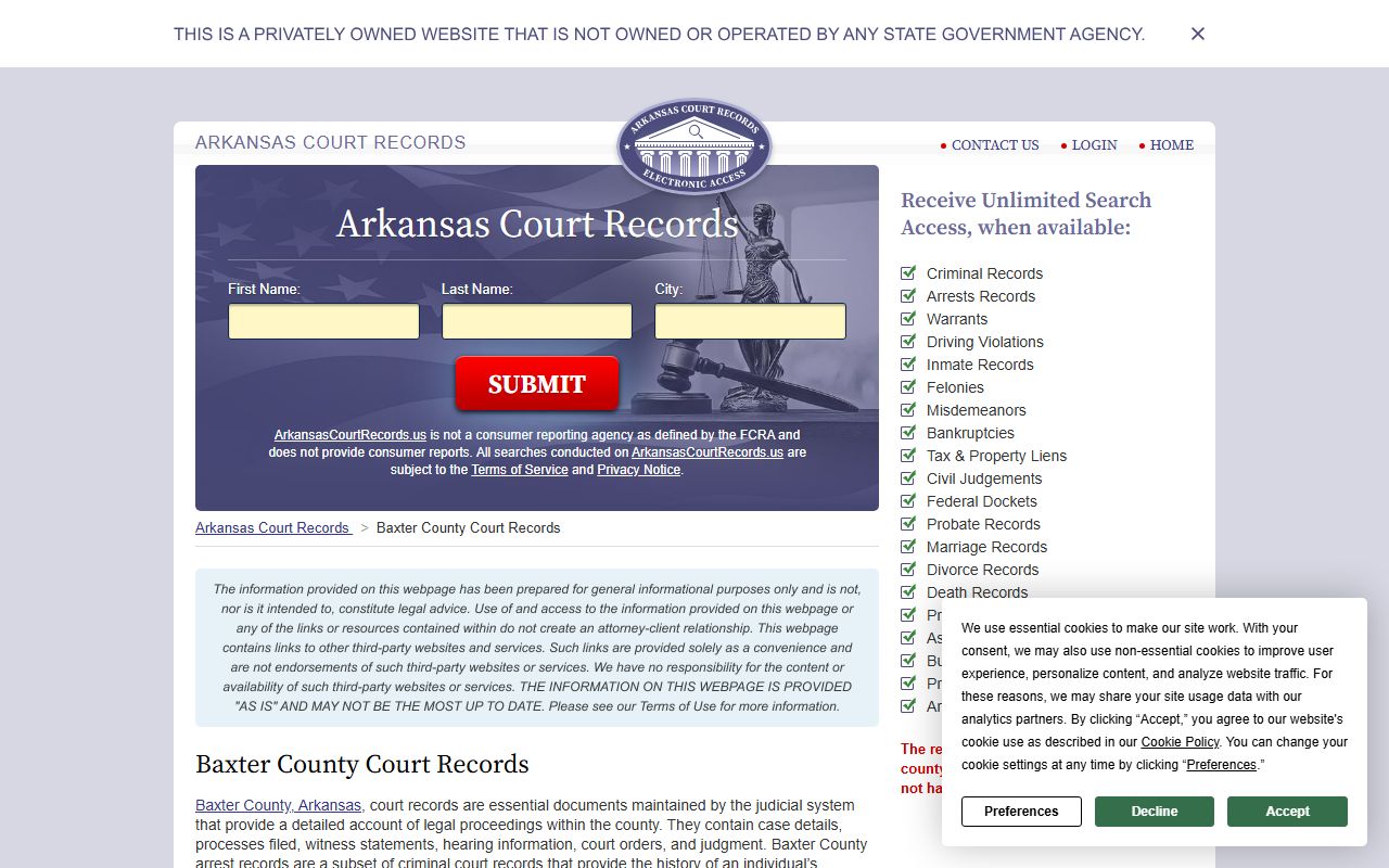 Baxter County Arkansas court records related to marriage license