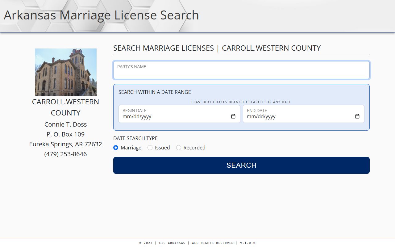 Carroll County Western Arkansas marriage license search Eureka Springs