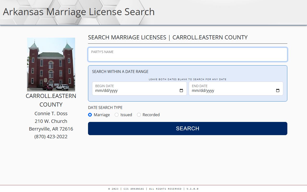 Carroll County Eastern Arkansas marriage license search