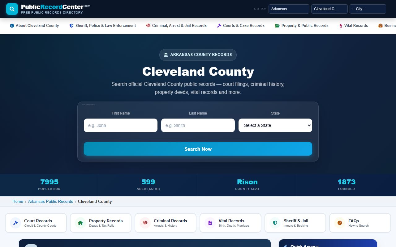 Cleveland County Arkansas public records page for marriage license