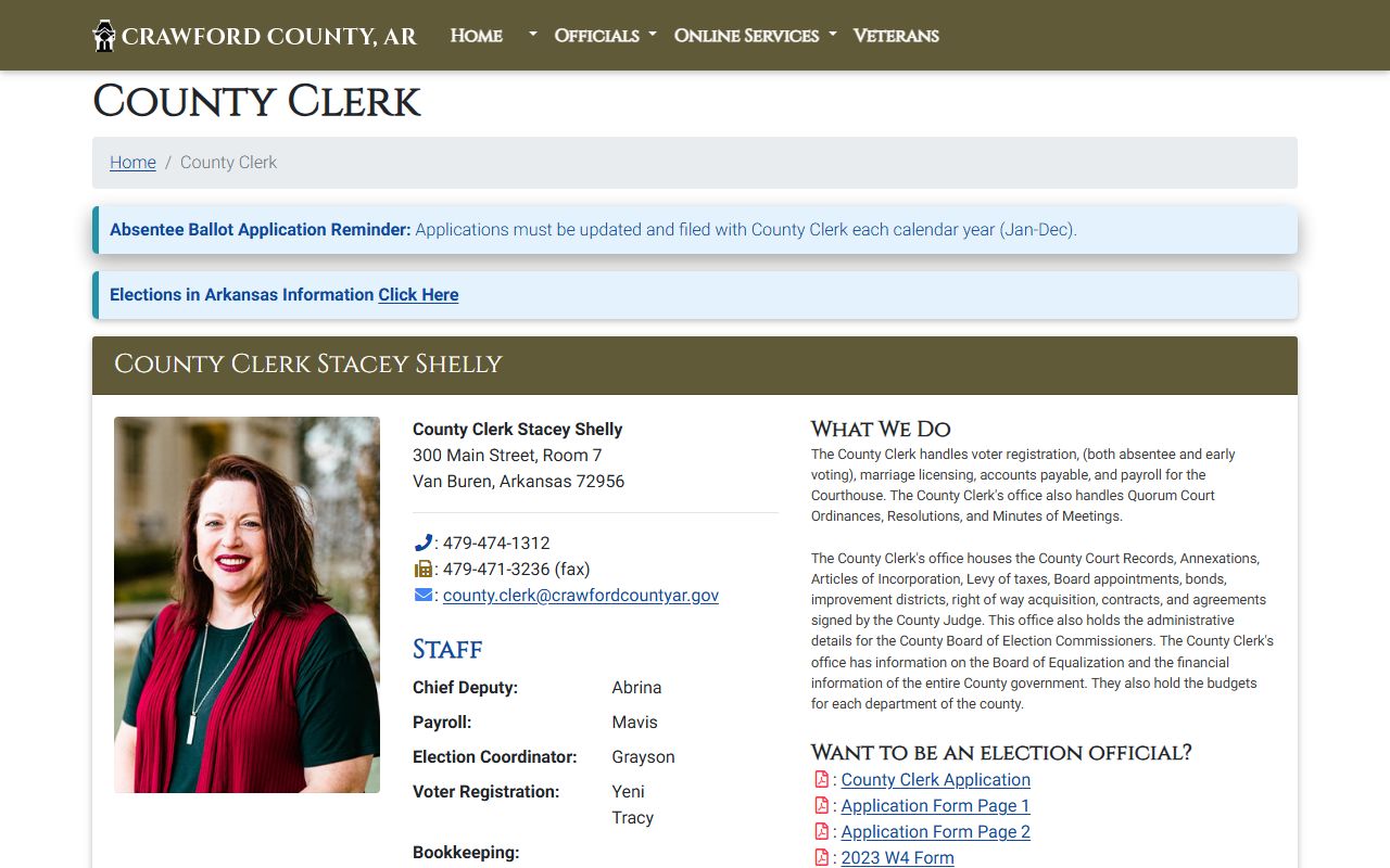 Crawford County Arkansas County Clerk office page for marriage license