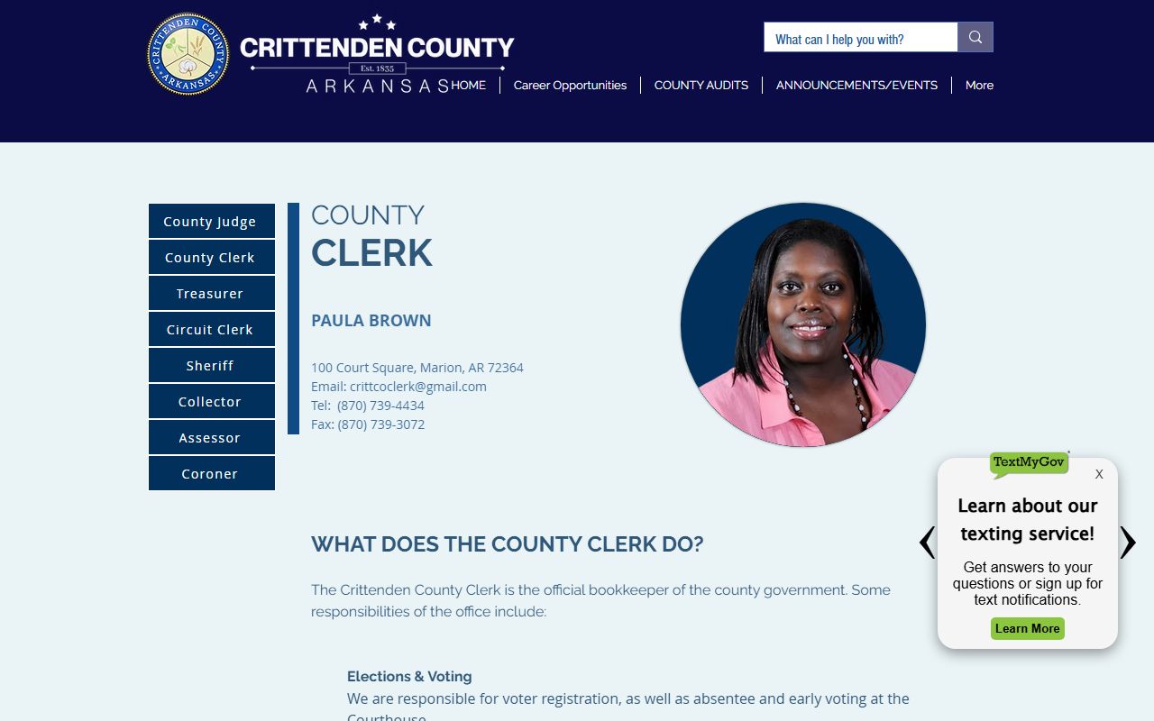 Crittenden County Clerk page with marriage license hours and contact