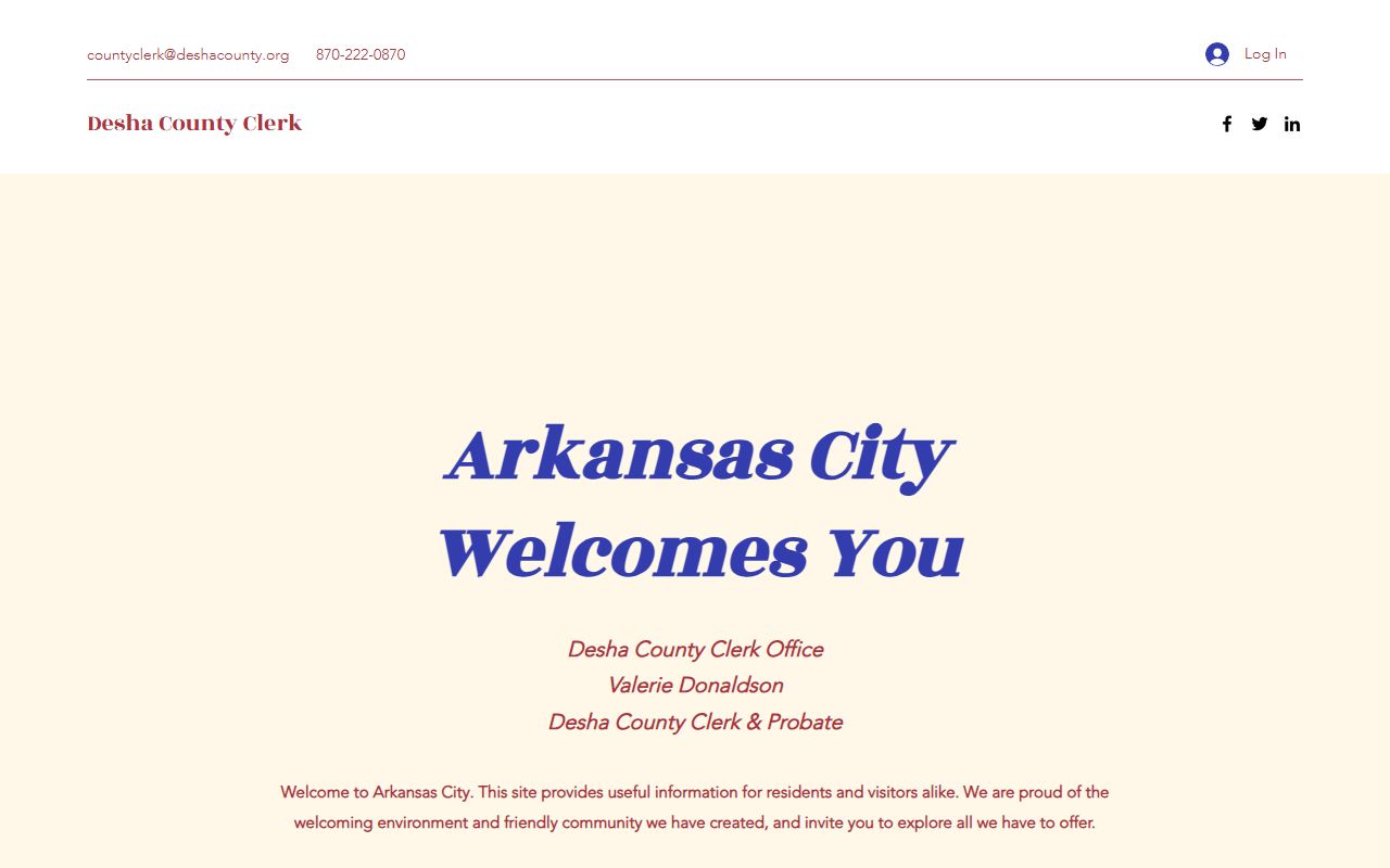 Desha County Clerk home page for marriage license records