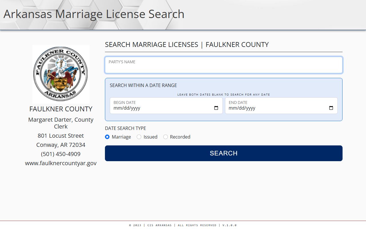 Faulkner County Arkansas marriage license search portal