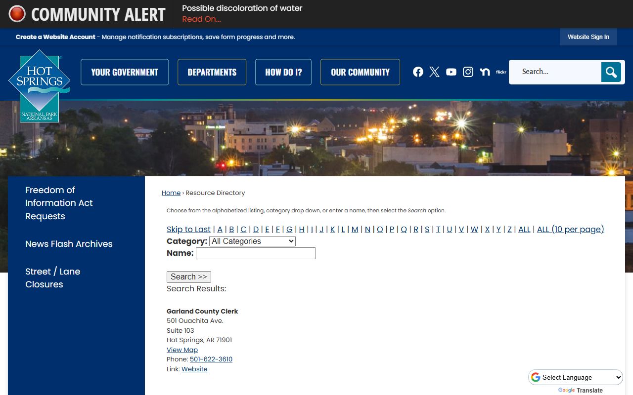 Garland County Clerk resource directory listing for marriage license