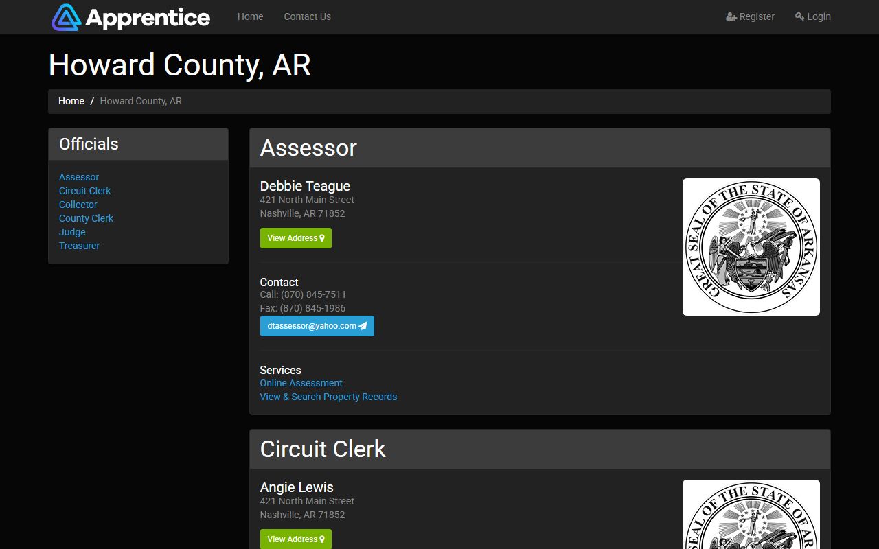 Howard County Arkansas county service portal for marriage license