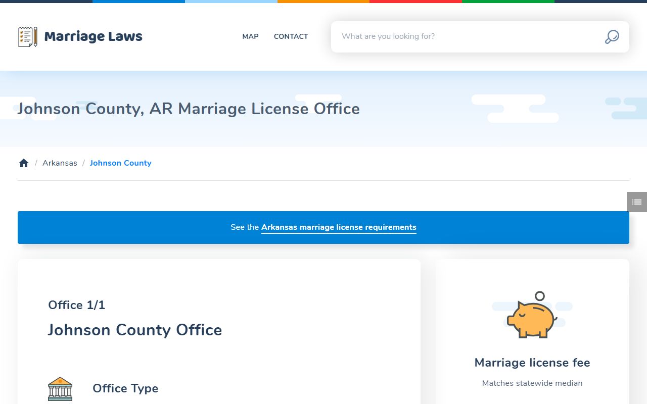 Johnson County Arkansas marriage license office page