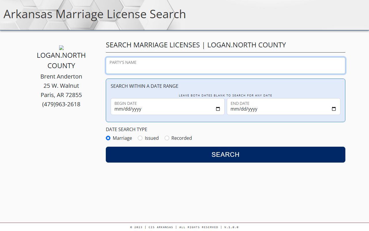 Arkansas marriage license search Logan North district