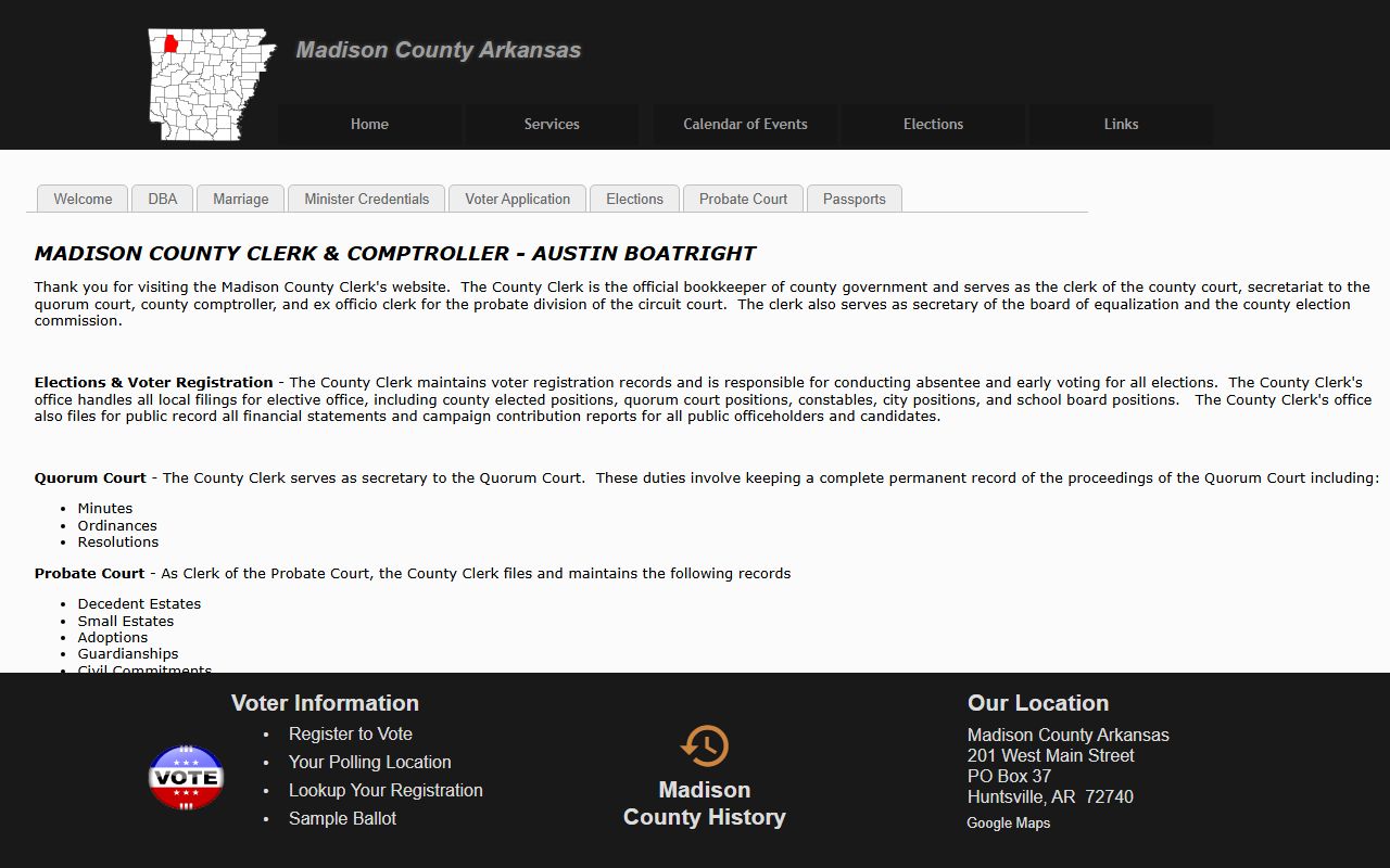 Madison County Arkansas County Clerk marriage license page