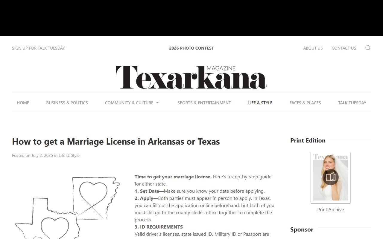 Texarkana marriage license guide from Miller County