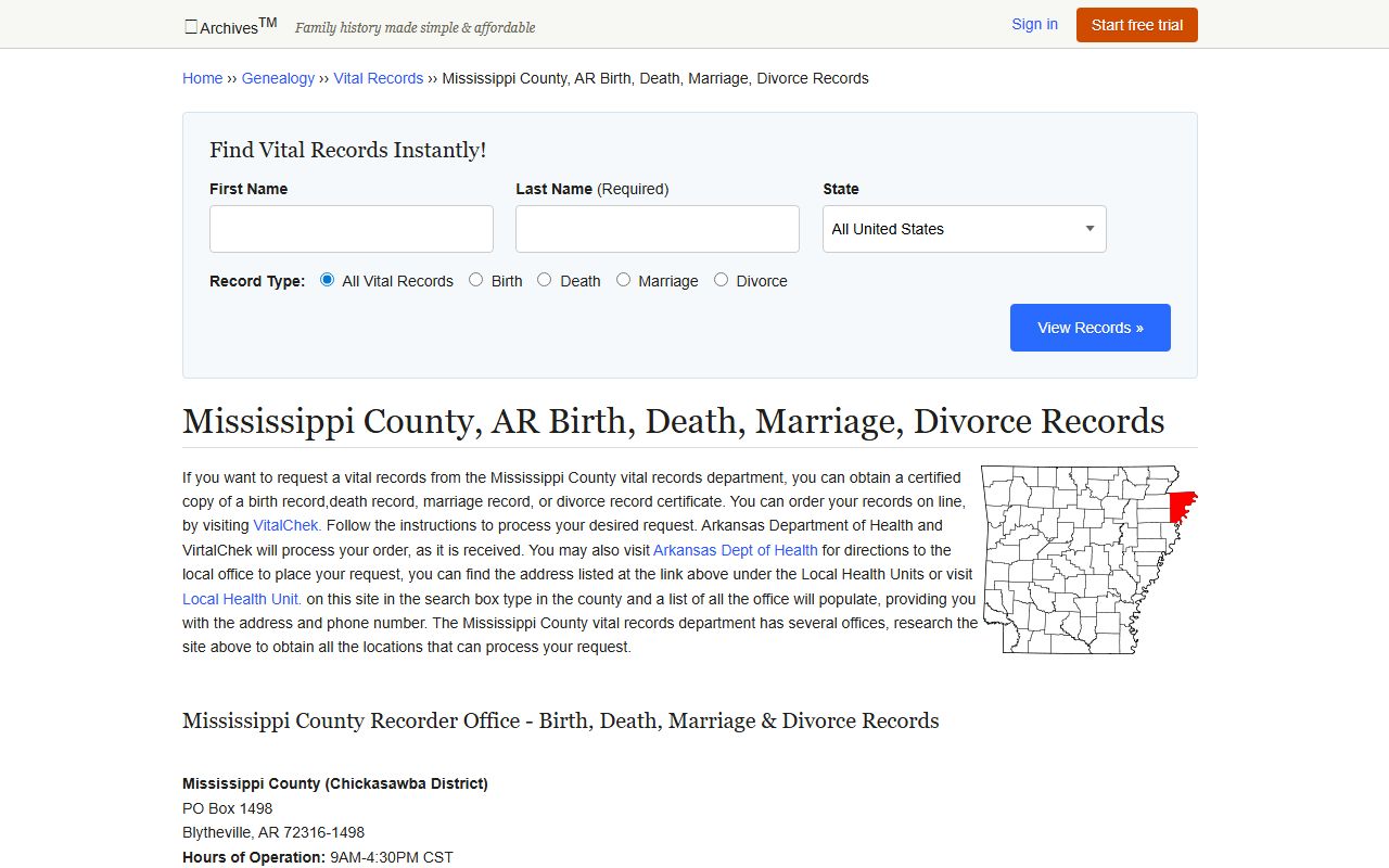 Mississippi County AR vital records overview