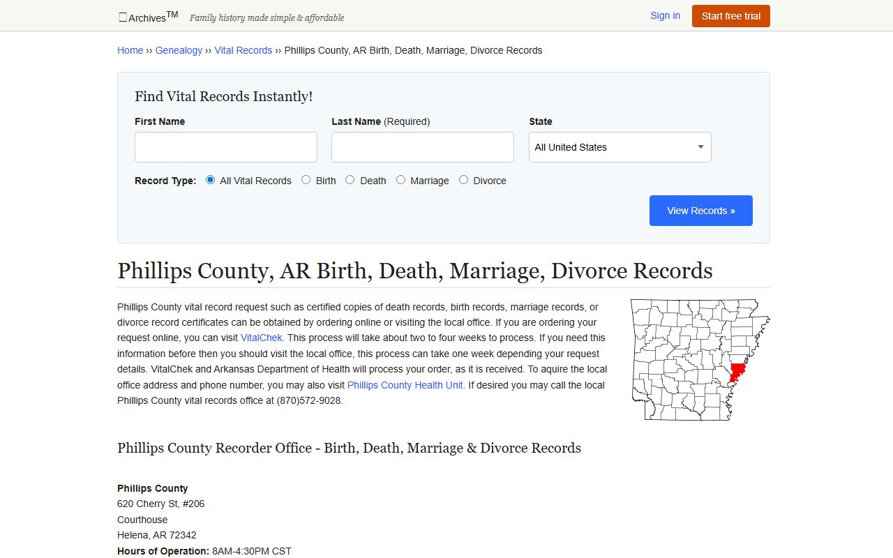 Phillips County Arkansas marriage license records office