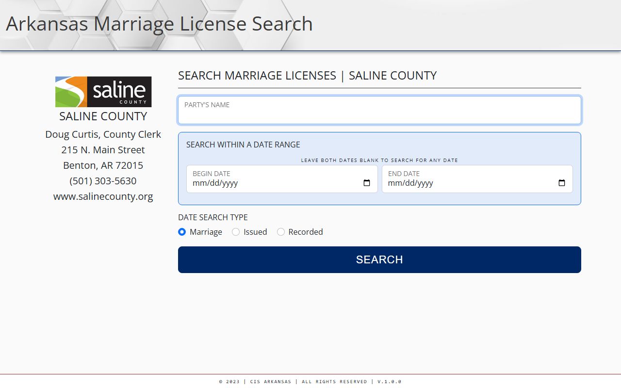 Saline County Arkansas marriage license search portal