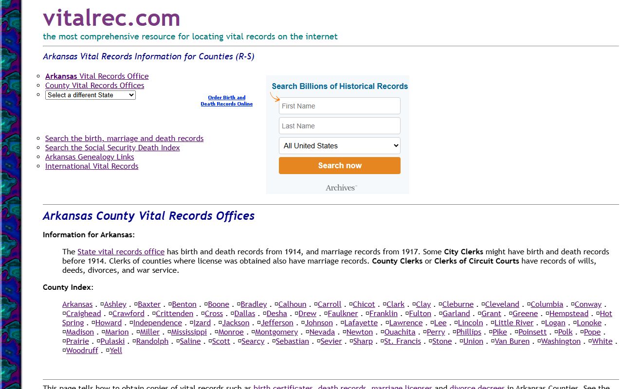 Arkansas counties vital records directory R-S Searcy County marriage license