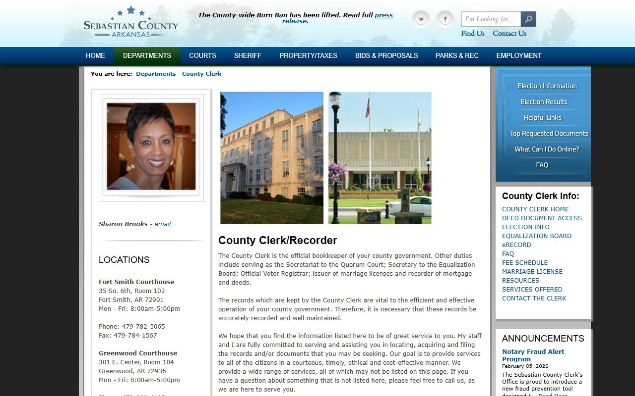 Sebastian County Clerk Recorder marriage license records office page