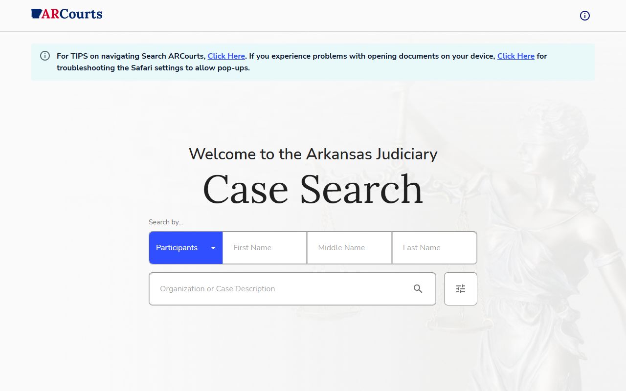 Arkansas CourtConnect public court case search portal